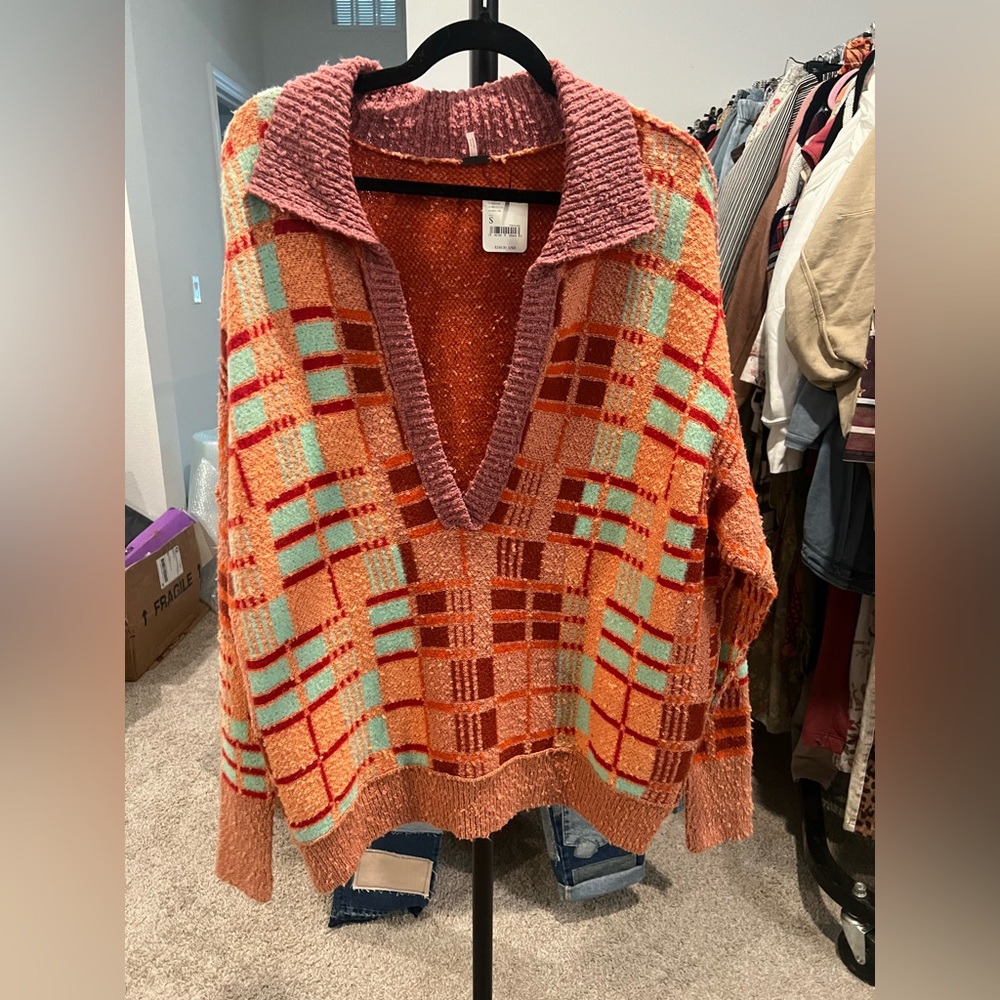 Free People Oversize Ruben Sweater Autumn Sunset Combo, SMALL NWT - Picture 4 of 7